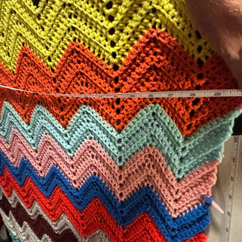 Crochet Afghan Throw Vintage Hand Made Multi Color Striped 41 X 30 Grannysquare